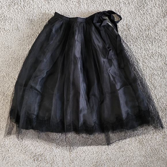 BCBGeneration Women's A-Line Tulle Tie Skirt Black Size 0 Balletcore Lace EUC - Picture 1 of 6